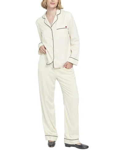 Elle Collection Satin Pj Set Long Pajama In Metallic