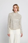 Elle Collection Sequin Knit Mock Neck Top Embellished In Gray