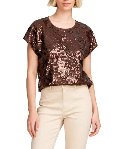 Elle Collection Sequin Tee In Brown