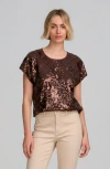 Elle Collection Sequin Tee In Brown