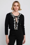 Elle Collection Sequin Tie Front Cardigan Embroidered Sweater In Multi