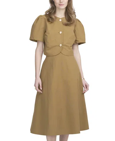 Elle Collection Shirred Sleeve Top In Brown