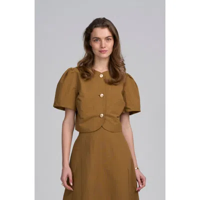 Elle Collection Shirred Sleeve Top In Green