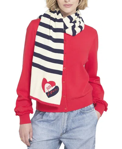 Elle Collection Striped Scarf With Heart In White