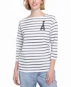 Elle Collection Striped Tee With Graphic Top In White