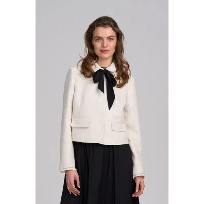 Elle Collection Tweed Jacket With Bow In White