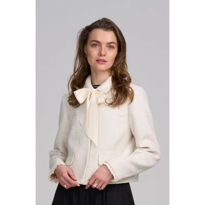 Elle Collection Tweed Jacket With Bow In White