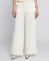 Elle Collection Wide Leg Trouser With Self Covered Buttons Wide-leg Pants In White