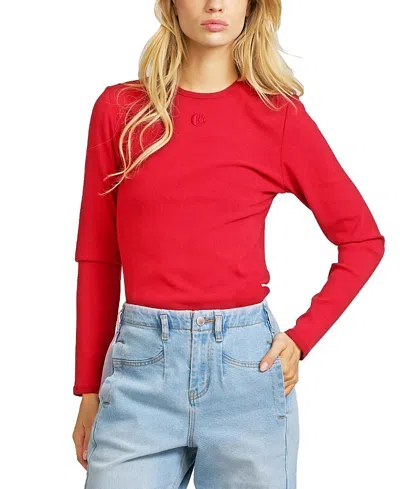 Elle Collection Women's Elle Embroidered Long Sleeve Shirt In Red