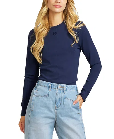Elle Collection Women's Elle Embroidered Long Sleeve Shirt In Blue