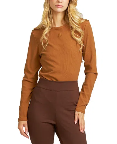 Elle Collection Women's Elle Embroidered Long Sleeve Shirt In Brown