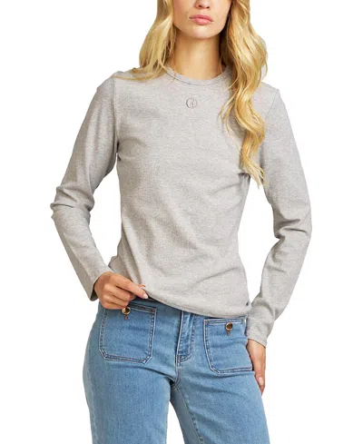 Elle Collection Women's Elle Embroidered Long Sleeve Shirt In Gray