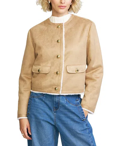 Elle Collection Women's Faux Shearling Cropped Jacket In Nude