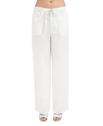 Elle Collection Women's Linen Drawcord Pant In White