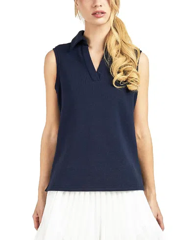 Elle Collection Women's Sleeveless Polo In Blue
