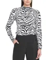 Elle Collection Zebra Printed Feather Weight Top Animal Print Sweater In White