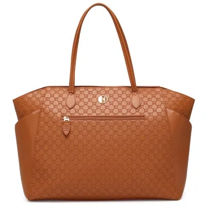 Elle Compass 32l Vegan Leather Monogram Weekender Duffel Bag In Brown