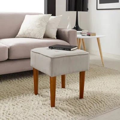 Elle Decor Aria Square Tufted Vanity Stool In French Dove