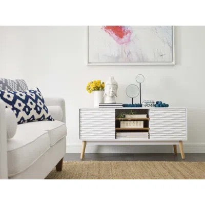 Elle Decor Aurie Solid Wood Tv Stand For Tvs Up To 55" In White