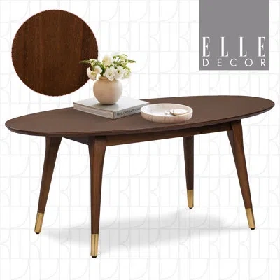Elle Decor Clemintine  Mid-century Modern Oval Coffee Table With Brass Accents In Walnut