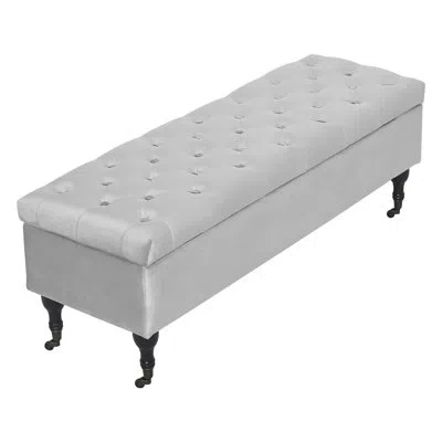Elle Decor Collette Chic Tufted Upholstered Storage Bench In French Pearl Gray Velvet