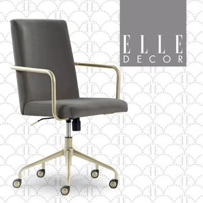 Elle Decor Giselle Modern Home Office Desk Chair With Gold Arms And Base In Light Gray