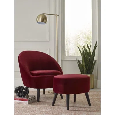 Elle Decor Nico Mid Century Modern Velvet Accent Chair And Ottoman Set In Merlot