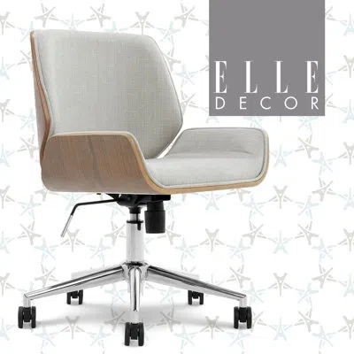 Elle Decor Ophelia Office Chair, Curved Bentwood Low-back And Seat, Chrome Swivel Base, Woven Fabric In Gray