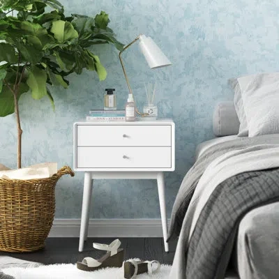 Elle Decor Stephanie  Mid-century Modern Nightstand With 2- Drawers For Storage In White