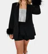 Elle Feather Trim Blazer In Black In Black