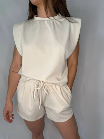 Elle Grey Annie Elastic Waist Shorts In Beige In White