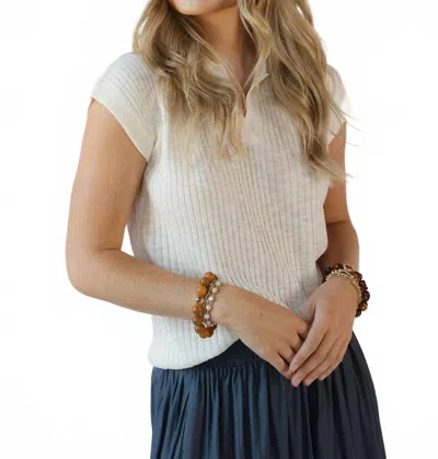 Elle Grey Audrey Ribbed Top In Ivory In Multi