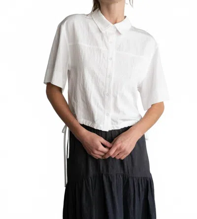 Elle Grey Button-up Shirt With Tie Hem In White