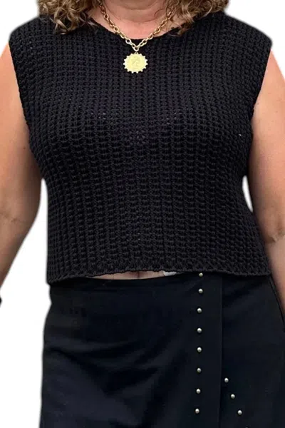 Elle Grey Crochet Knit Tank In Black