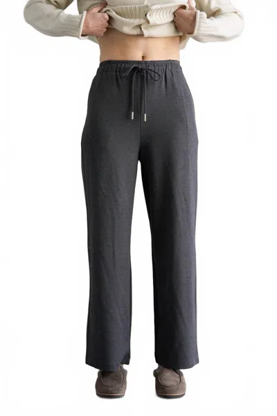 Elle Grey Dani Elastic Waist Wide Classic Pants In Grey In Black
