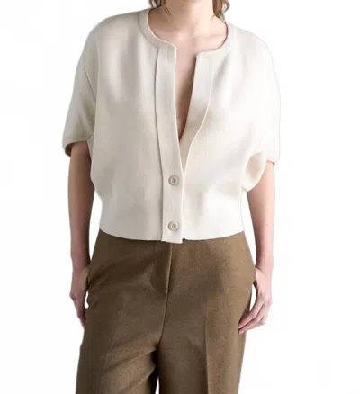 Elle Grey Double Button Cropped Cardigan Top In Ivory In Neutral