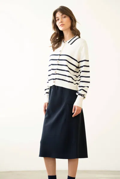 Elle Grey Elastic Waist Cargo Midi Skirt In Black In Blue