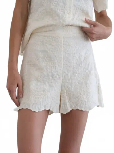 Elle Grey Embroidered Scalloped Hem Shorts In White