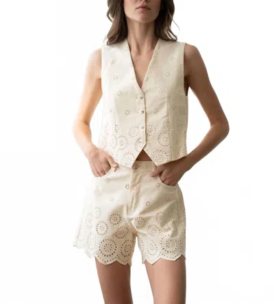 Elle Grey Eyelet Fitted Tailored Vest In Cream In Neutral