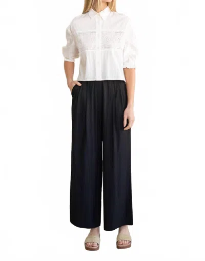Elle Grey Eyelet Lace Panel Button-up Blouse In White