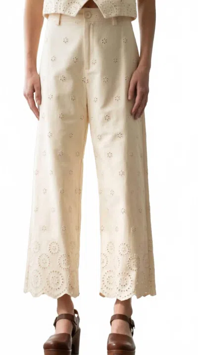 Elle Grey Eyelet Wide-leg Cotton Pants In Beige In Neutral