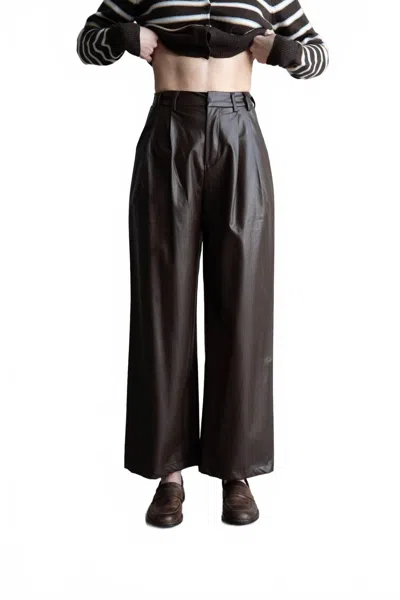 Elle Grey Faux Leather Straight Pants In Brown In Black