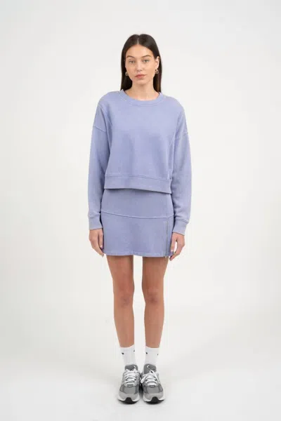 Elle Grey Flare Crewneck Top And Elastic Waist Skirt Set In Lavender In Blue
