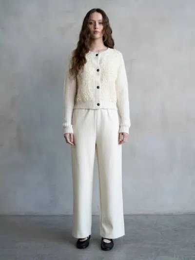 Elle Grey Fuzzy Sequined Sweater Cardigan In White In Beige