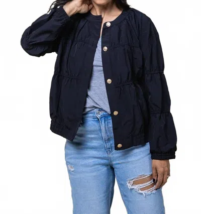 Elle Grey Gold Button Bomber Jacket In Black