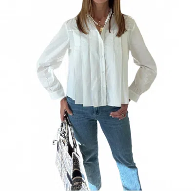 Elle Grey Long-sleeve Pleated Top In White