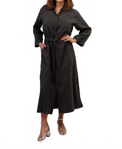 Elle Grey Long Sleeve Utility Shirt Dress In Charcoal