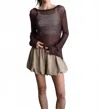 Elle Grey Open-knit Crochet Sweater Top In Dark Brown In Brown
