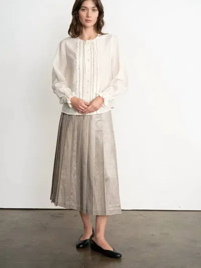 Elle Grey Pleated Faux Leather Midi Skirt In Beige In Silver