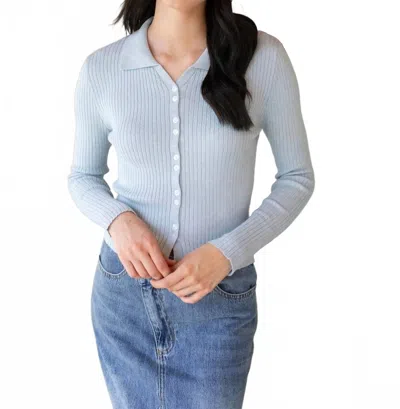 Elle Grey Ribbed Button Up Sweater In Baby Blue